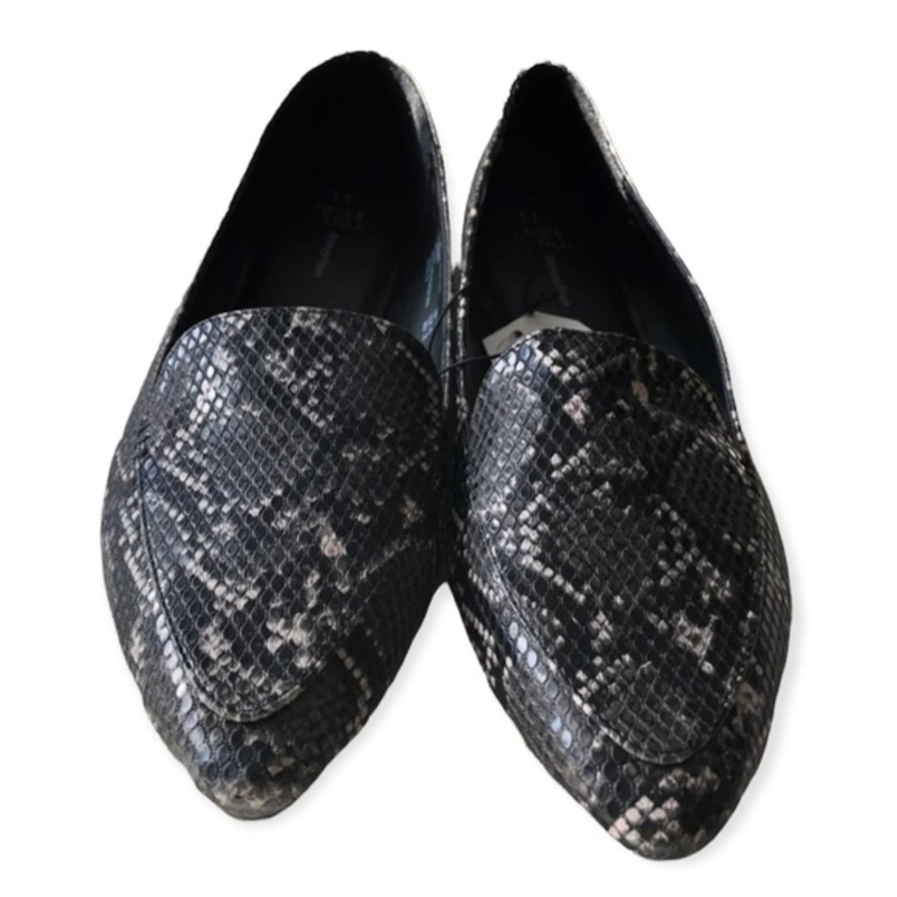 Time and Tru Black Flats‎ with Snakeskin Pattern Womens Size 11 Slip On New